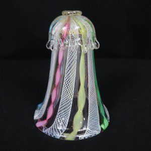 Vintage Murano Art Glass Zanfirico Latticino Gold Flecks and Ribbons Bell Read